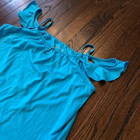 Lilly Pulitzer Girls XL (12-14) Layne Blue Knit Cold Shoulder Top - EUC! - Picture 5 of 11